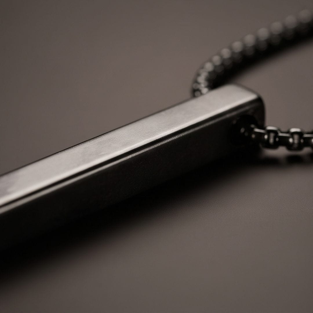 THE MEN THING SS Pendant/ Necklace SLEEK BLACK (A) - Alloy Pendant with Stainless Steel 24inch Black Round Box Chain, European trending Style for Men & Boy