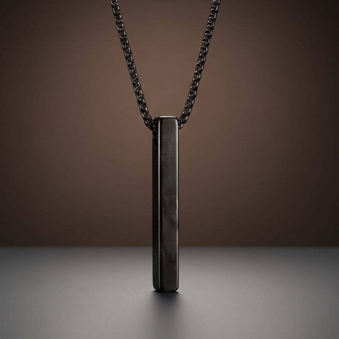 THE MEN THING SS Pendant/ Necklace SLEEK BLACK (A) - Alloy Pendant with Stainless Steel 24inch Black Round Box Chain, European trending Style for Men & Boy