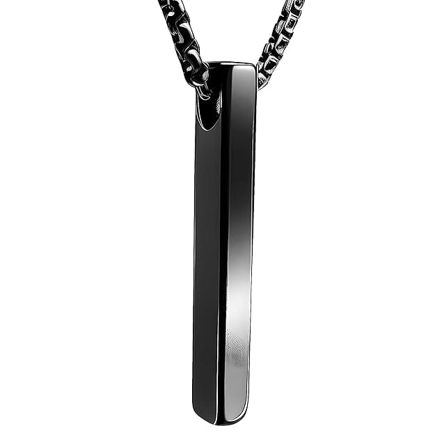 THE MEN THING SS Pendant/ Necklace SLEEK BLACK - Pure Titanium Steel Pendant with 24inch Round Box Chain for Men & Boys