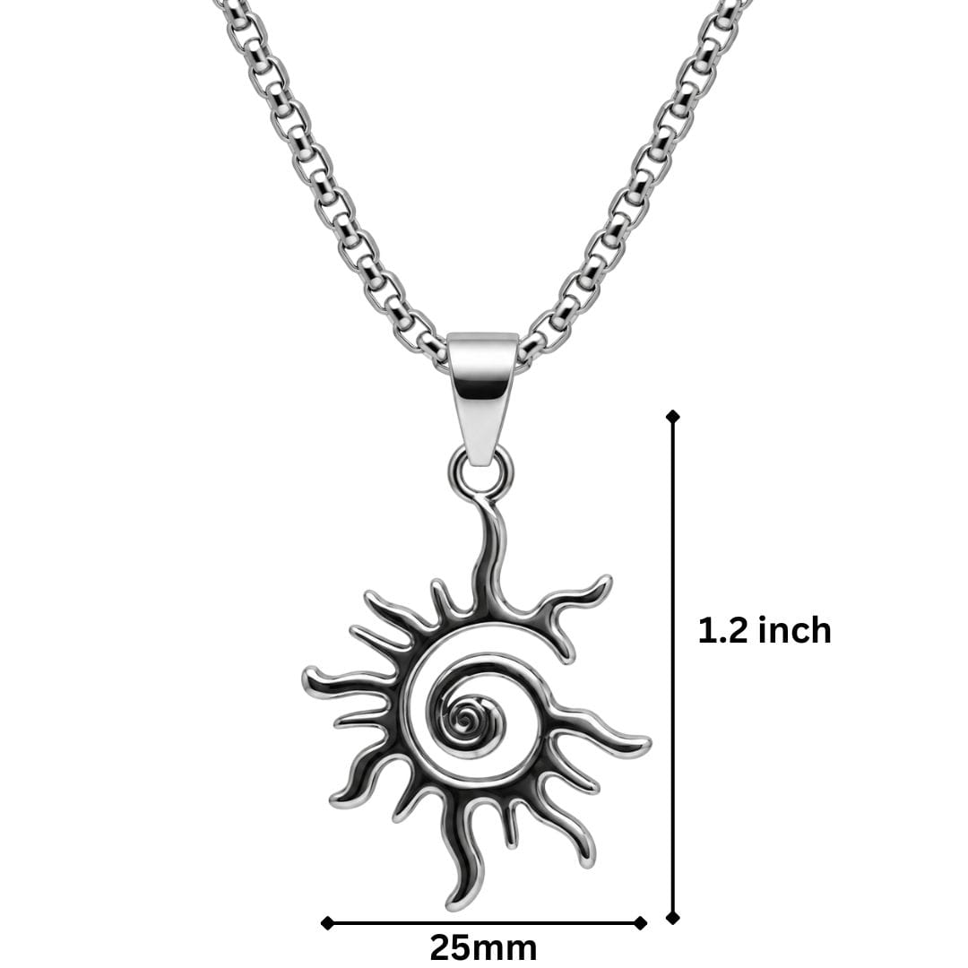 THE MEN THING SS Pendant/ Necklace SOLAR SPIRAL - STEEL - 25mm Pure Titanium Steel Pendant with 23inch Round Box 2mm Chain for Men & Boys