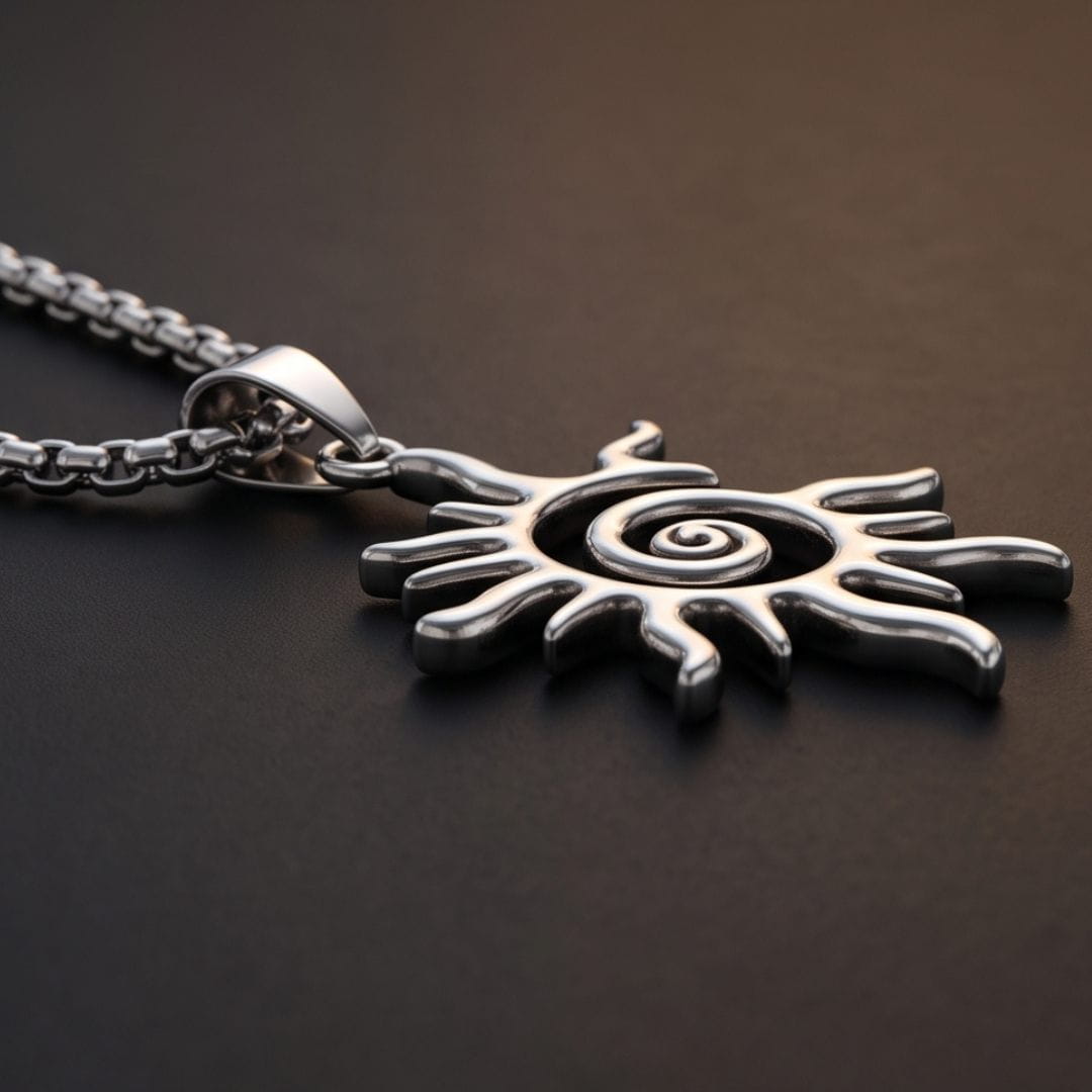 THE MEN THING SS Pendant/ Necklace SOLAR SPIRAL - STEEL - 25mm Pure Titanium Steel Pendant with 23inch Round Box 2mm Chain for Men & Boys