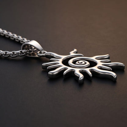 THE MEN THING SS Pendant/ Necklace SOLAR SPIRAL - STEEL - 25mm Pure Titanium Steel Pendant with 23inch Round Box 2mm Chain for Men & Boys