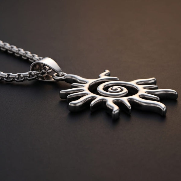 SOLAR SPIRAL - STEEL - 25mm Pure Titanium Steel Pendant with 23inch Round Box 2mm Chain for Men & Boys