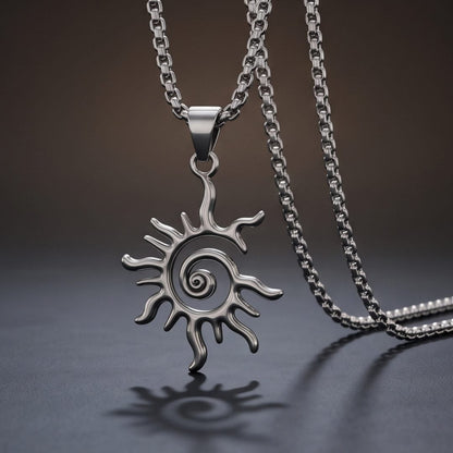 THE MEN THING SS Pendant/ Necklace SOLAR SPIRAL - STEEL - 25mm Pure Titanium Steel Pendant with 23inch Round Box 2mm Chain for Men & Boys