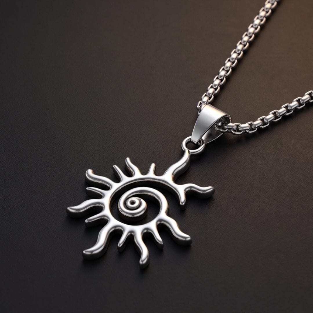 THE MEN THING SS Pendant/ Necklace SOLAR SPIRAL - STEEL - 25mm Pure Titanium Steel Pendant with 23inch Round Box 2mm Chain for Men & Boys