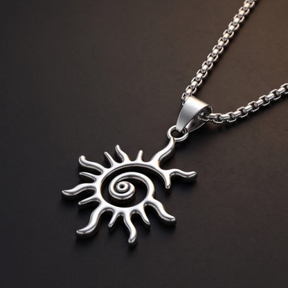 THE MEN THING SS Pendant/ Necklace SOLAR SPIRAL - STEEL - 25mm Pure Titanium Steel Pendant with 23inch Round Box 2mm Chain for Men & Boys