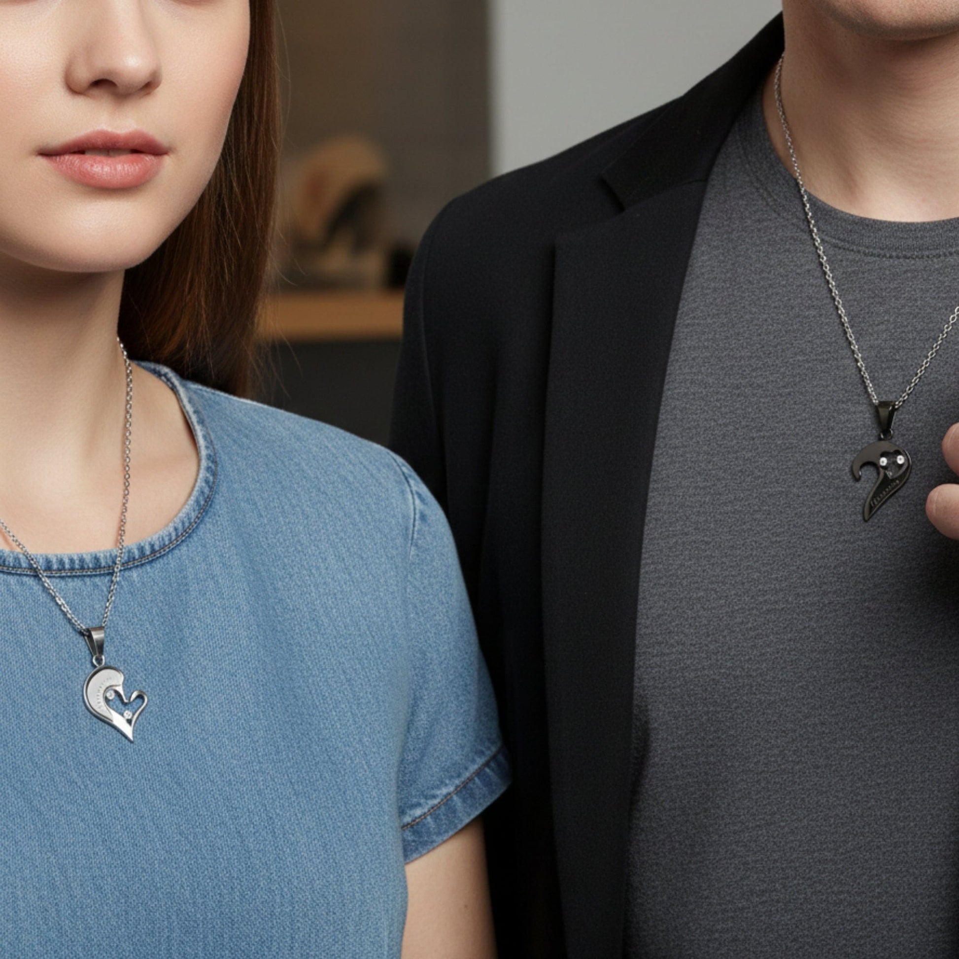 THE MEN THING SS Pendant/ Necklace SOULMATE HEART PUZZLE - Pure Titanium Steel Pendant with 18 to 20 inch Cuban adjustable Chain for Men & Boys