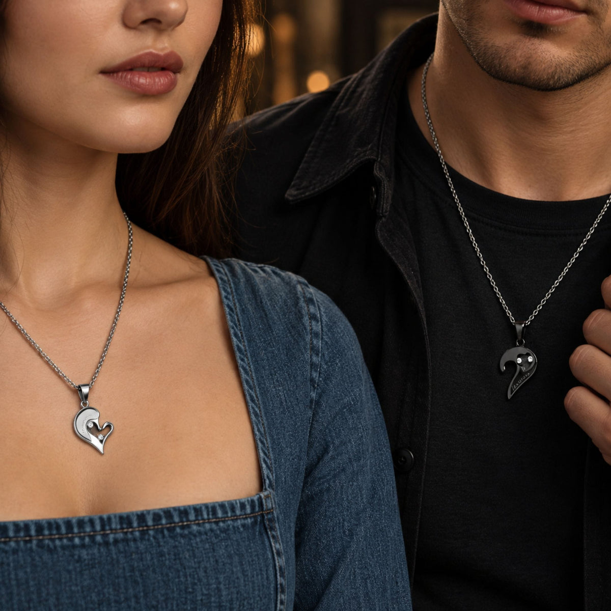 THE MEN THING SS Pendant/ Necklace SOULMATE HEART PUZZLE - Pure Titanium Steel Pendant with 18 to 20 inch Cuban adjustable Chain for Men & Boys