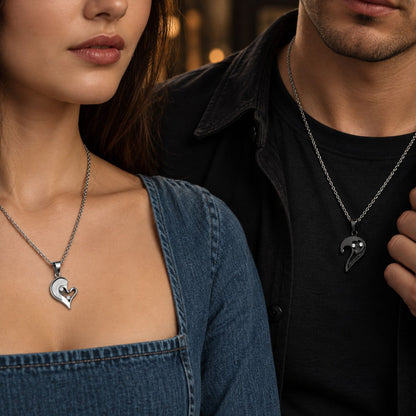 THE MEN THING SS Pendant/ Necklace SOULMATE HEART PUZZLE - Pure Titanium Steel Pendant with 18 to 20 inch Cuban adjustable Chain for Men & Boys