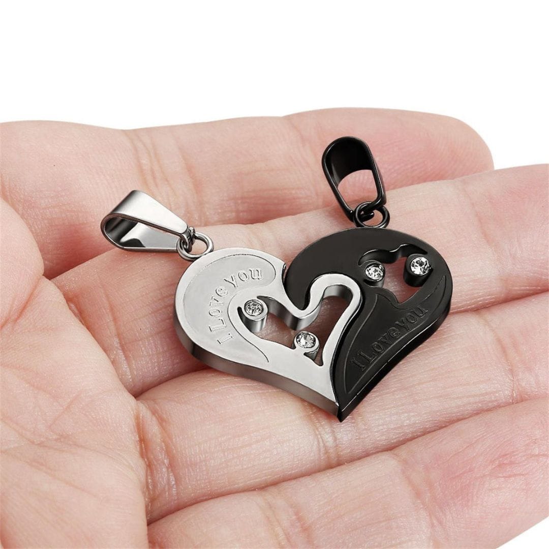 THE MEN THING SS Pendant/ Necklace SOULMATE HEART PUZZLE - Pure Titanium Steel Pendant with 24inch Cuban Chain for Men & Boys