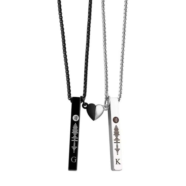 SOUNDWAVE HEART BAR - Pure Titanium Steel Pendant with 24inch Round Box Chain for Men & Boys