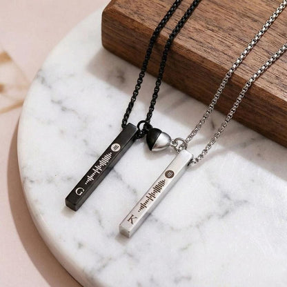 THE MEN THING SS Pendant/ Necklace SOUNDWAVE HEART BAR - Pure Titanium Steel Pendant with 24inch Round Box Chain for Men & Boys