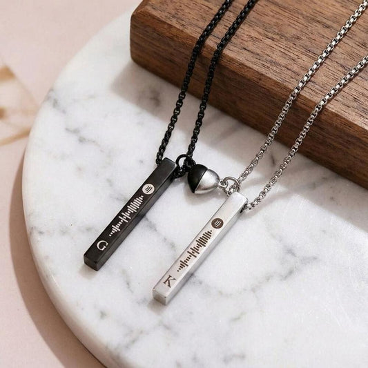 THE MEN THING SS Pendant/ Necklace SOUNDWAVE HEART BAR - Pure Titanium Steel Pendant with 24inch Round Box Chain for Men & Boys
