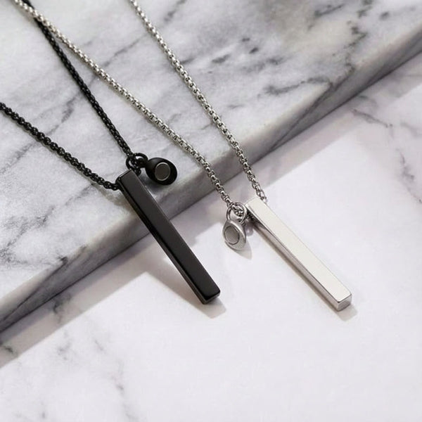 SOUNDWAVE HEART BAR - Pure Titanium Steel Pendant with 24inch with Adjustable Rope Round Box Chain for Men & Boys