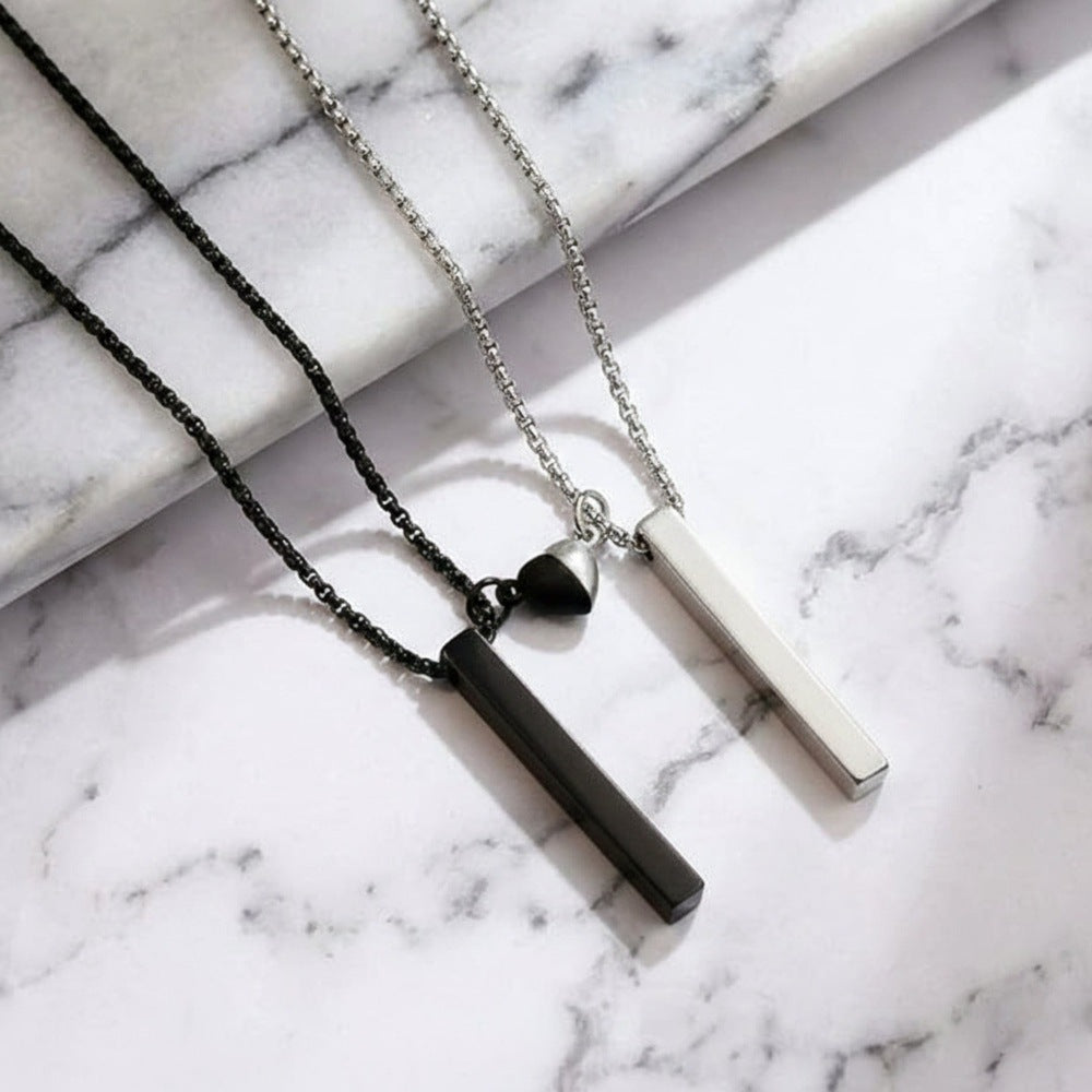 THE MEN THING SS Pendant/ Necklace SOUNDWAVE HEART BAR - Pure Titanium Steel Pendant with 24inch with Adjustable Rope Round Box Chain for Men & Boys