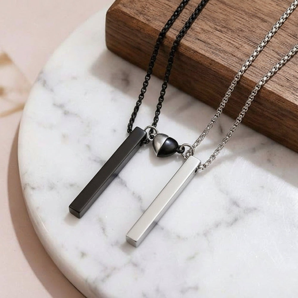 THE MEN THING SS Pendant/ Necklace SOUNDWAVE HEART BAR - Pure Titanium Steel Pendant with 24inch with Adjustable Rope Round Box Chain for Men & Boys