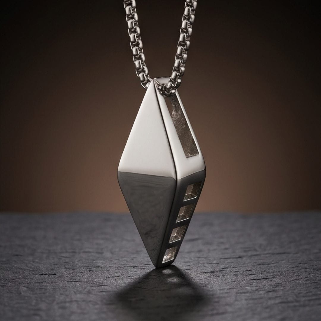 THE MEN THING SS Pendant/ Necklace SPEARHEAD - 33mm Stainless Steel Pendant with 22inch Round Box 2mm Chain for Men & Boys