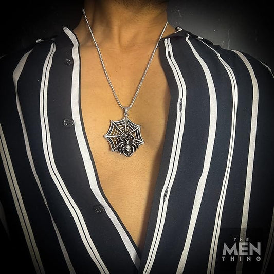 THE MEN THING SS Pendant/ Necklace SPIDER NET - Pure Titanium Steel Pendant with 24inch Round Box Chain for Men & Boys