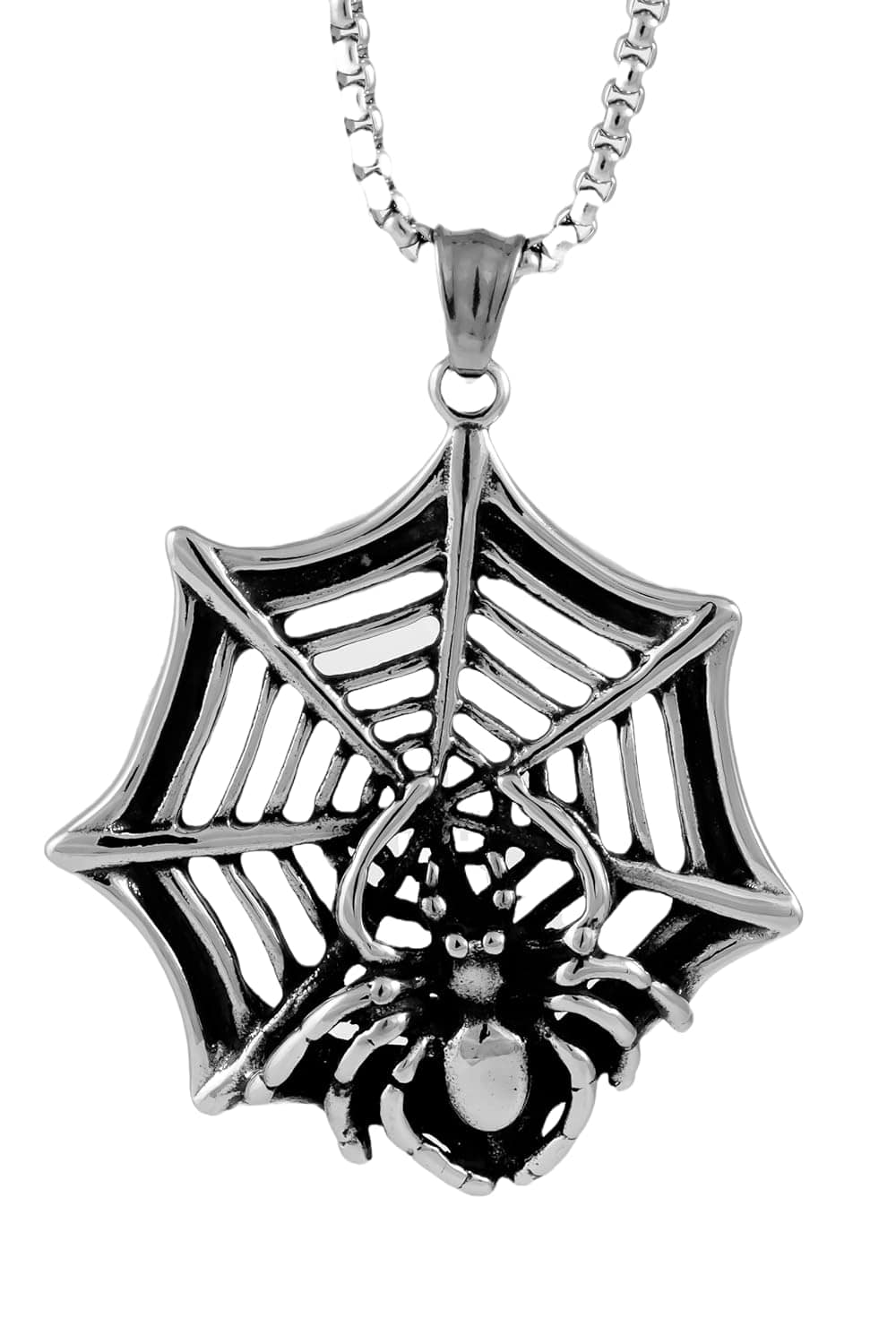 THE MEN THING SS Pendant/ Necklace SPIDER NET - Pure Titanium Steel Pendant with 24inch Round Box Chain for Men & Boys