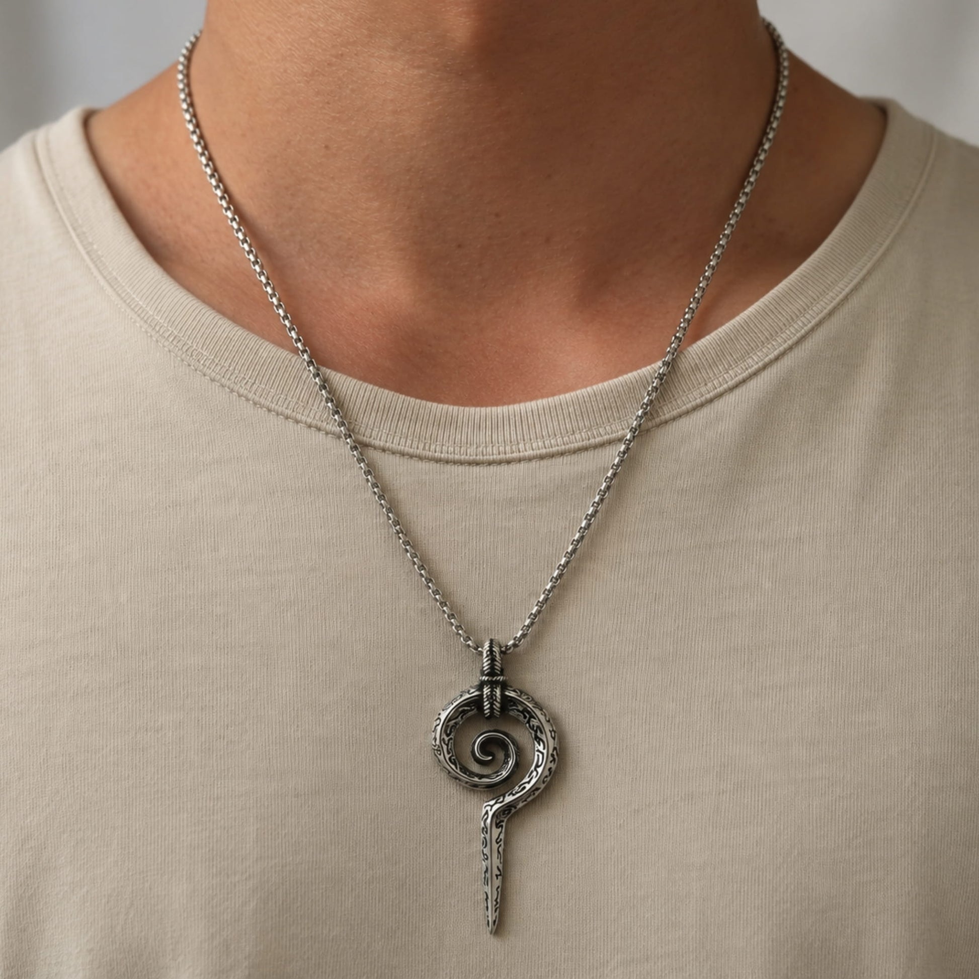 THE MEN THING SS Pendant/ Necklace SPIRAL WEAPON  - Alloy Pendant with Pure Stainless Steel  24inch Round Box Chain, European trending Style for Men & Boy