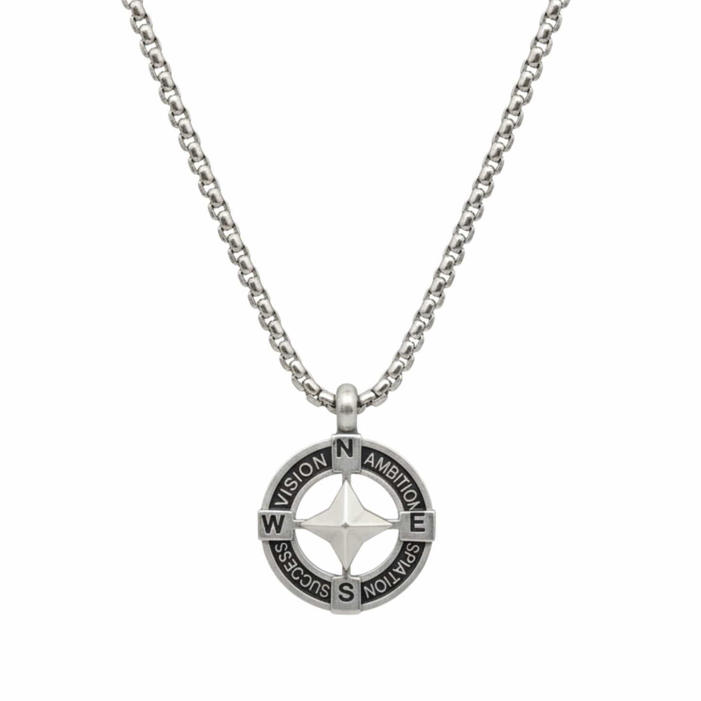 THE MEN THING SS Pendant/ Necklace STAR COMPASS - 19mm Titanium Steel Pendant with 20inch Round Box 3mm Chain for Men & Boys