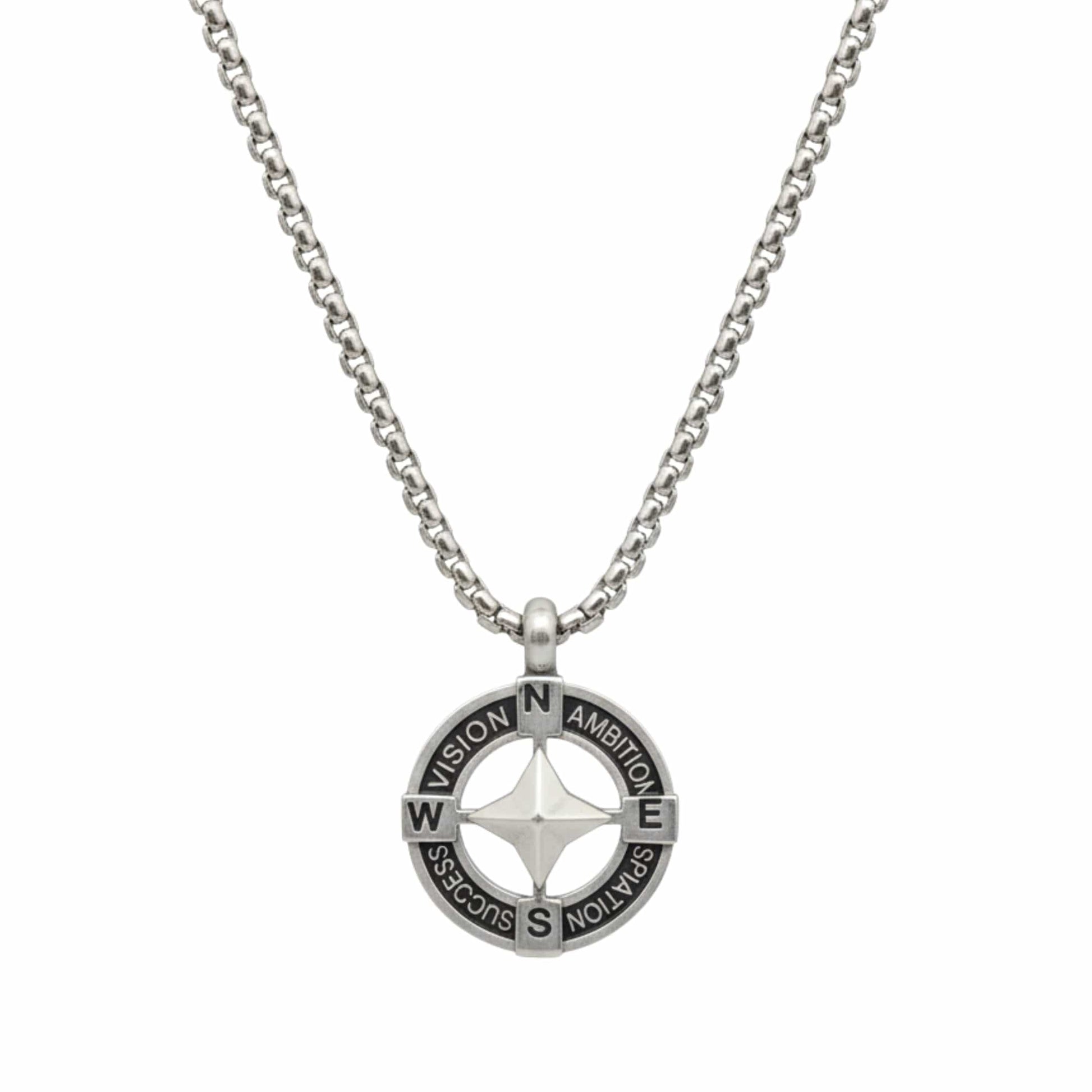 THE MEN THING SS Pendant/ Necklace STAR COMPASS - 19mm Titanium Steel Pendant with 20inch Round Box 3mm Chain for Men & Boys