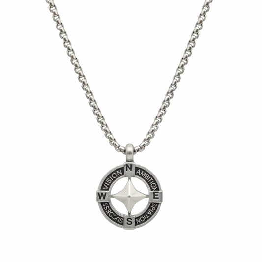 THE MEN THING SS Pendant/ Necklace STAR COMPASS - 19mm Titanium Steel Pendant with 20inch Round Box 3mm Chain for Men & Boys