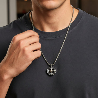 THE MEN THING SS Pendant/ Necklace STAR COMPASS - 19mm Titanium Steel Pendant with 20inch Round Box 3mm Chain for Men & Boys