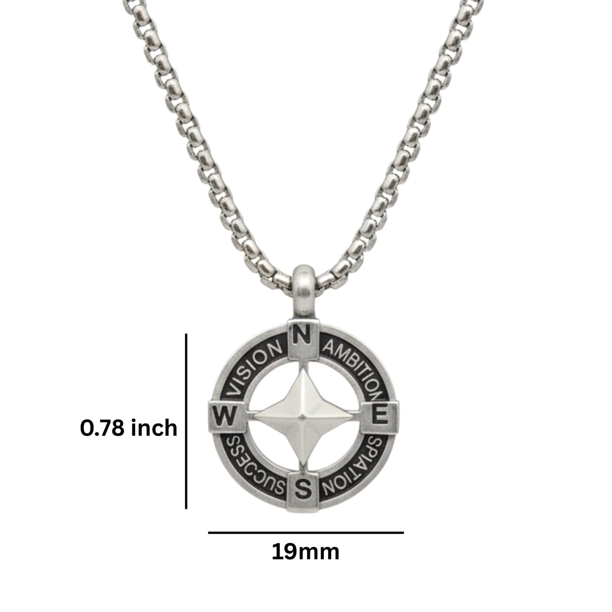 THE MEN THING SS Pendant/ Necklace STAR COMPASS - 19mm Titanium Steel Pendant with 20inch Round Box 3mm Chain for Men & Boys