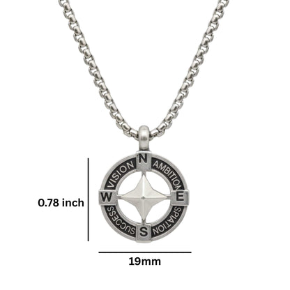 THE MEN THING SS Pendant/ Necklace STAR COMPASS - 19mm Titanium Steel Pendant with 20inch Round Box 3mm Chain for Men & Boys