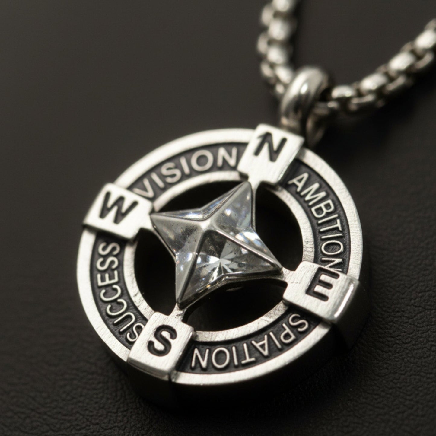 THE MEN THING SS Pendant/ Necklace STAR COMPASS - 19mm Titanium Steel Pendant with 20inch Round Box 3mm Chain for Men & Boys