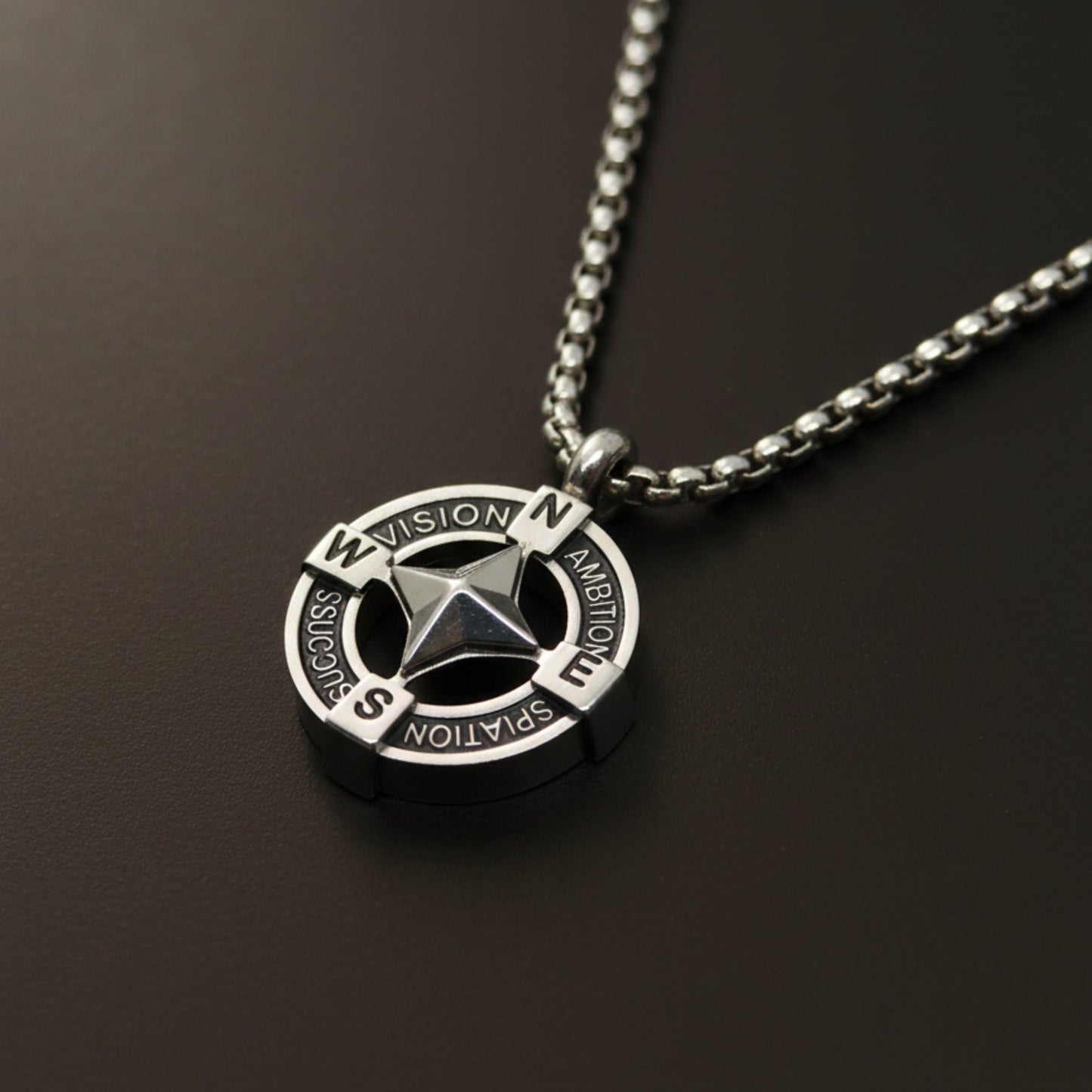 THE MEN THING SS Pendant/ Necklace STAR COMPASS - 19mm Titanium Steel Pendant with 20inch Round Box 3mm Chain for Men & Boys