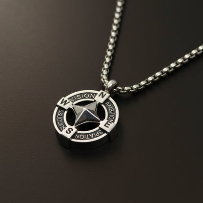 THE MEN THING SS Pendant/ Necklace STAR COMPASS - 19mm Titanium Steel Pendant with 20inch Round Box 3mm Chain for Men & Boys