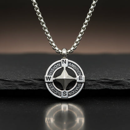 THE MEN THING SS Pendant/ Necklace STAR COMPASS - 19mm Titanium Steel Pendant with 20inch Round Box 3mm Chain for Men & Boys