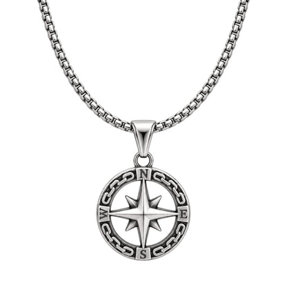 THE MEN THING SS Pendant/ Necklace STAR COMPASS - 26mm Titanium Steel Pendant with 23inch Round Box 3mm Chain for Men & Boys