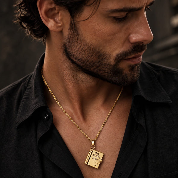 STAR DIARY - GOLDEN - 18mm Pure Titanium Steel Pendant with 3mm Chain for Men & Boys (17 to 19 inch Adjustable Cable Chain)