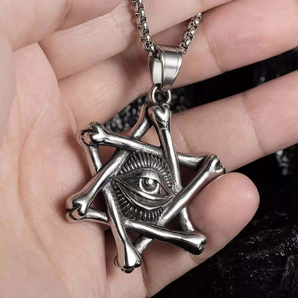 STAR EYE - Alloy Pendant with Pure Stainless Steel 24inch Round Box Chain, American trending Style for Men & Boy