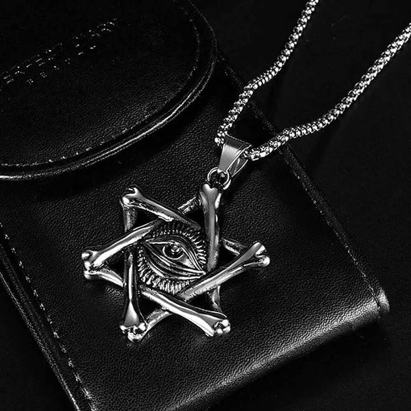 STAR EYE - Alloy Pendant with Pure Stainless Steel 24inch Round Box Chain, American trending Style for Men & Boy