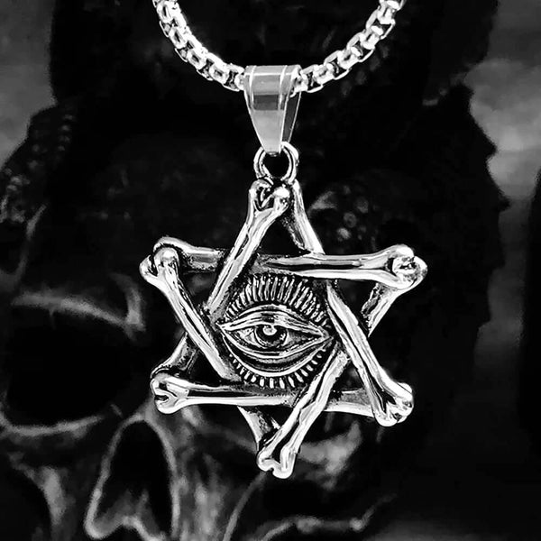 STAR EYE - Alloy Pendant with Pure Stainless Steel 24inch Round Box Chain, American trending Style for Men & Boy