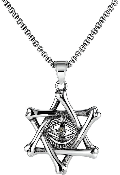 THE MEN THING SS Pendant/ Necklace STAR EYE - Alloy Pendant with Pure Stainless Steel 24inch Round Box Chain, American trending Style for Men & Boy