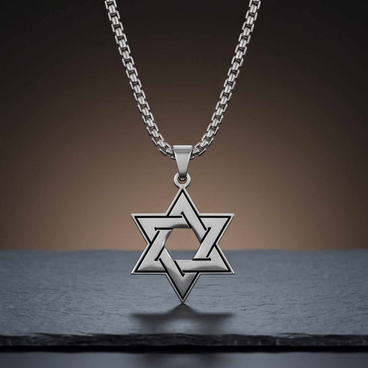 THE MEN THING SS Pendant/ Necklace STAR LATTICE - 34mm Titanium Steel Pendant with 24inch Round Box 5mm Chain for Men & Boys