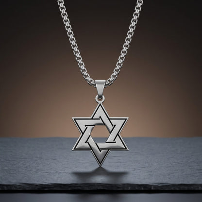 THE MEN THING SS Pendant/ Necklace STAR LATTICE - 34mm Titanium Steel Pendant with 24inch Round Box 5mm Chain for Men & Boys