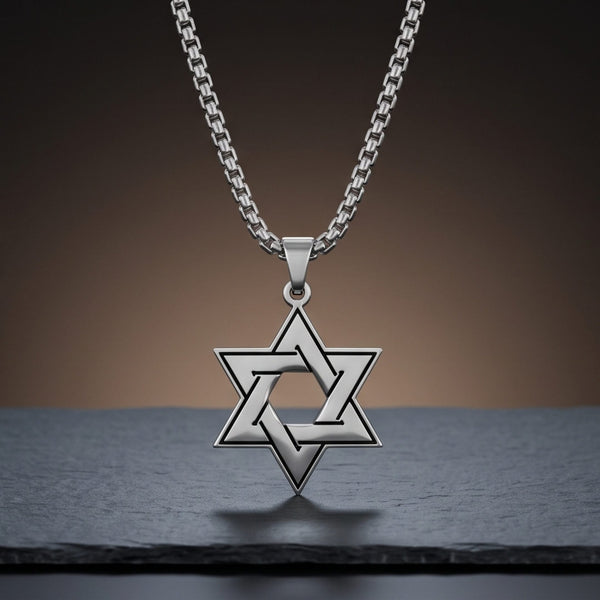 STAR LATTICE - 34mm Titanium Steel Pendant with 24inch Round Box 5mm Chain for Men & Boys