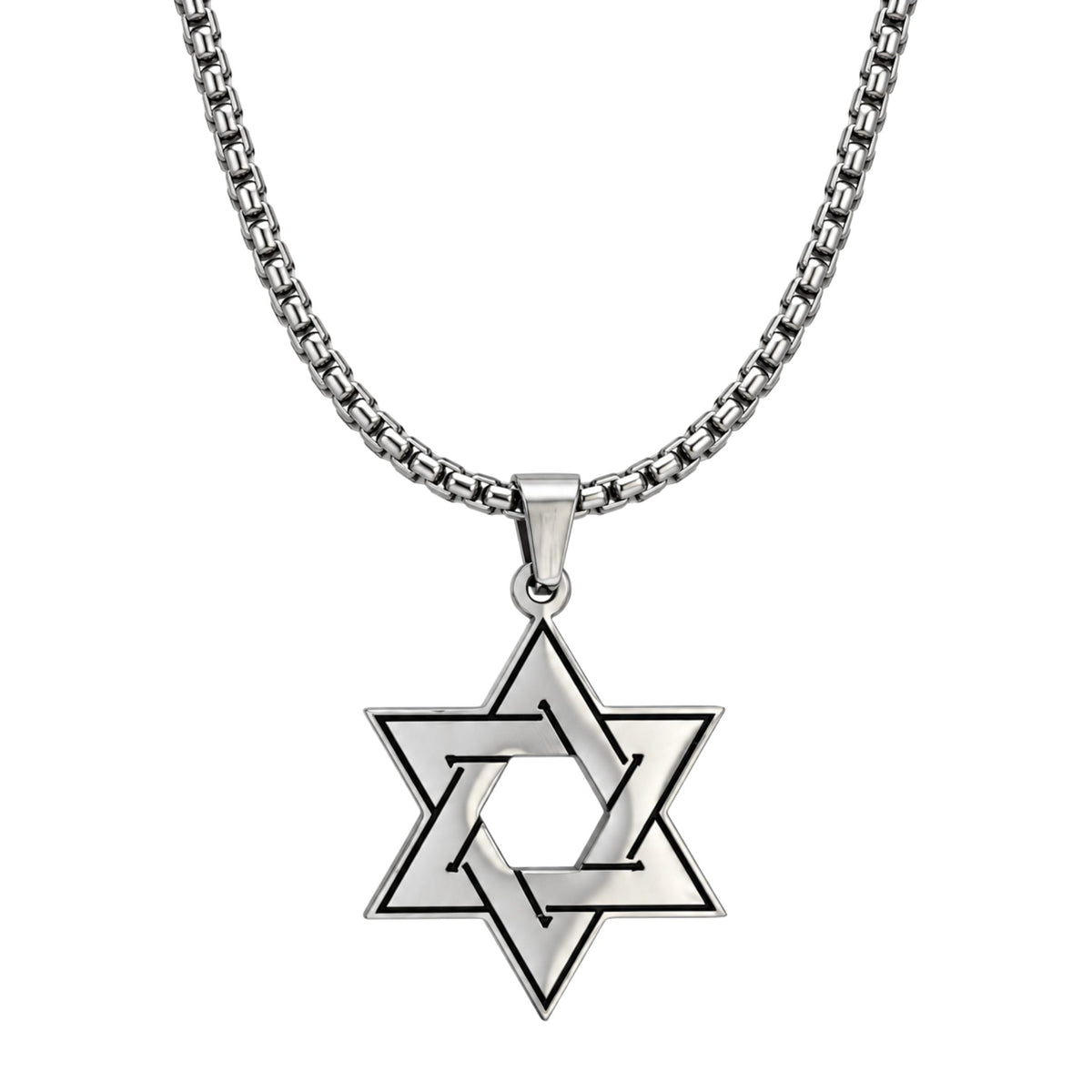 THE MEN THING SS Pendant/ Necklace STAR LATTICE - 34mm Titanium Steel Pendant with 24inch Round Box 5mm Chain for Men & Boys