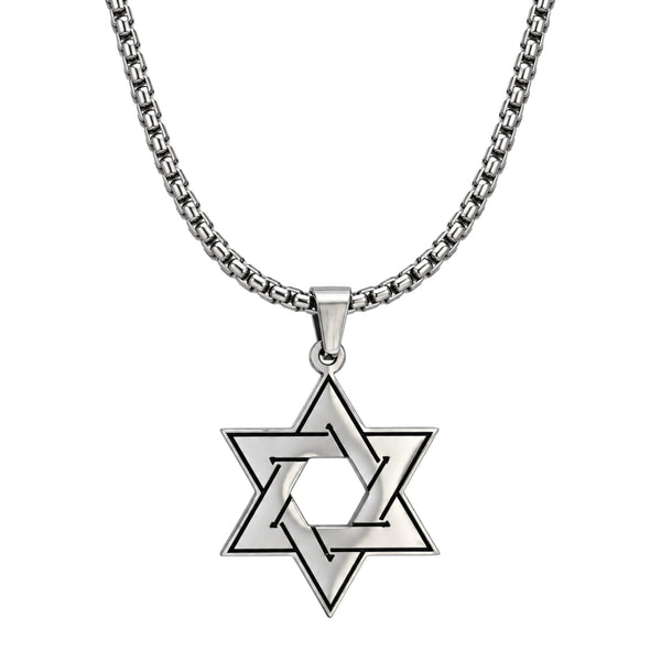 STAR LATTICE - 34mm Titanium Steel Pendant with 24inch Round Box 5mm Chain for Men & Boys