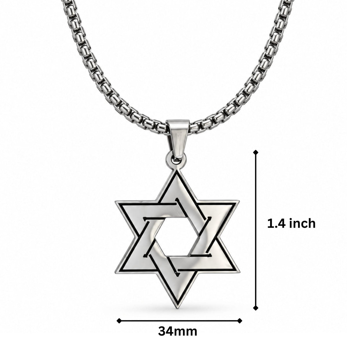 THE MEN THING SS Pendant/ Necklace STAR LATTICE - 34mm Titanium Steel Pendant with 24inch Round Box 5mm Chain for Men & Boys