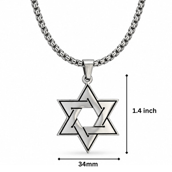 STAR LATTICE - 34mm Titanium Steel Pendant with 24inch Round Box 5mm Chain for Men & Boys