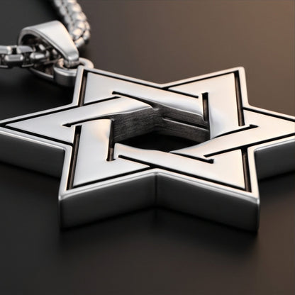 THE MEN THING SS Pendant/ Necklace STAR LATTICE - 34mm Titanium Steel Pendant with 24inch Round Box 5mm Chain for Men & Boys