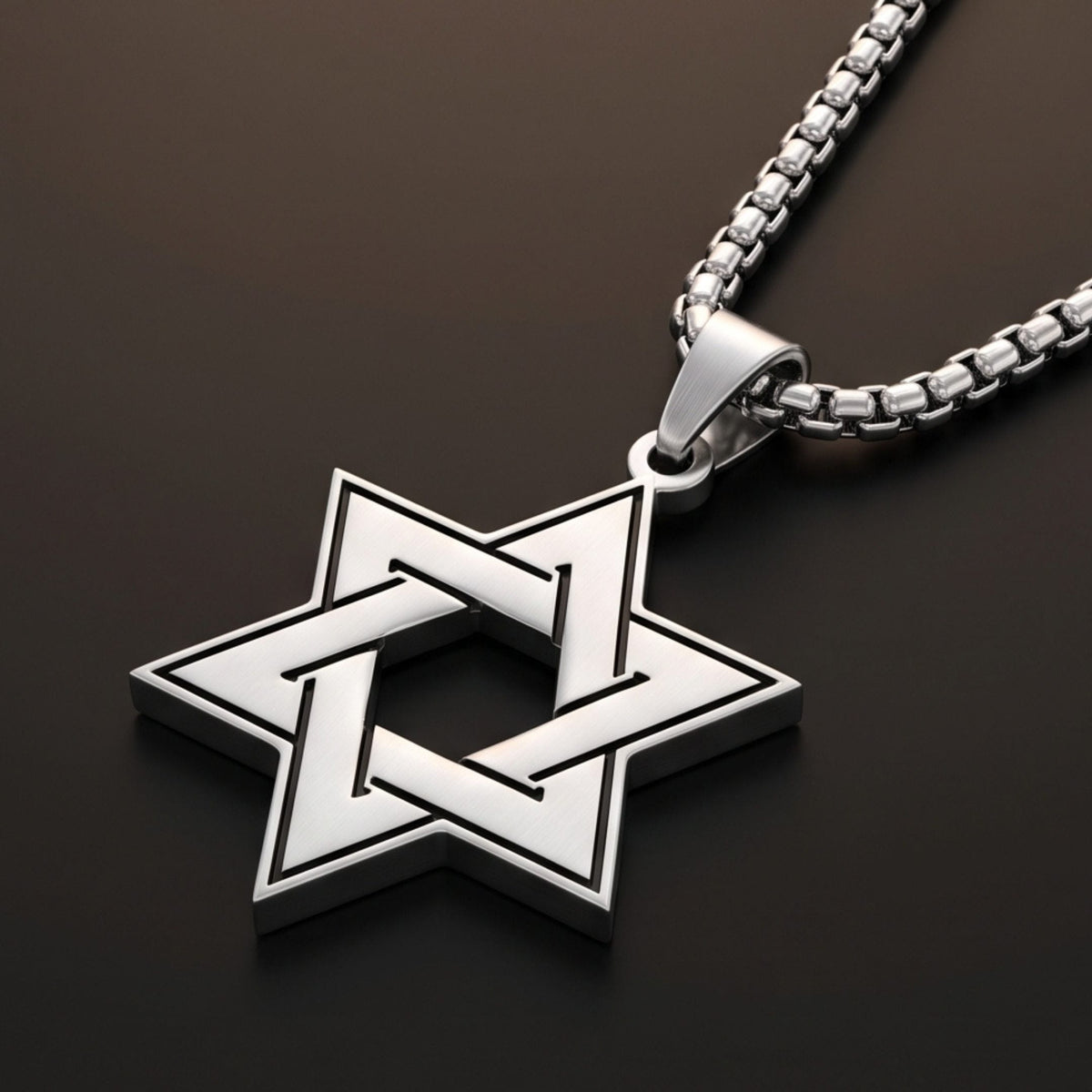 THE MEN THING SS Pendant/ Necklace STAR LATTICE - 34mm Titanium Steel Pendant with 24inch Round Box 5mm Chain for Men & Boys