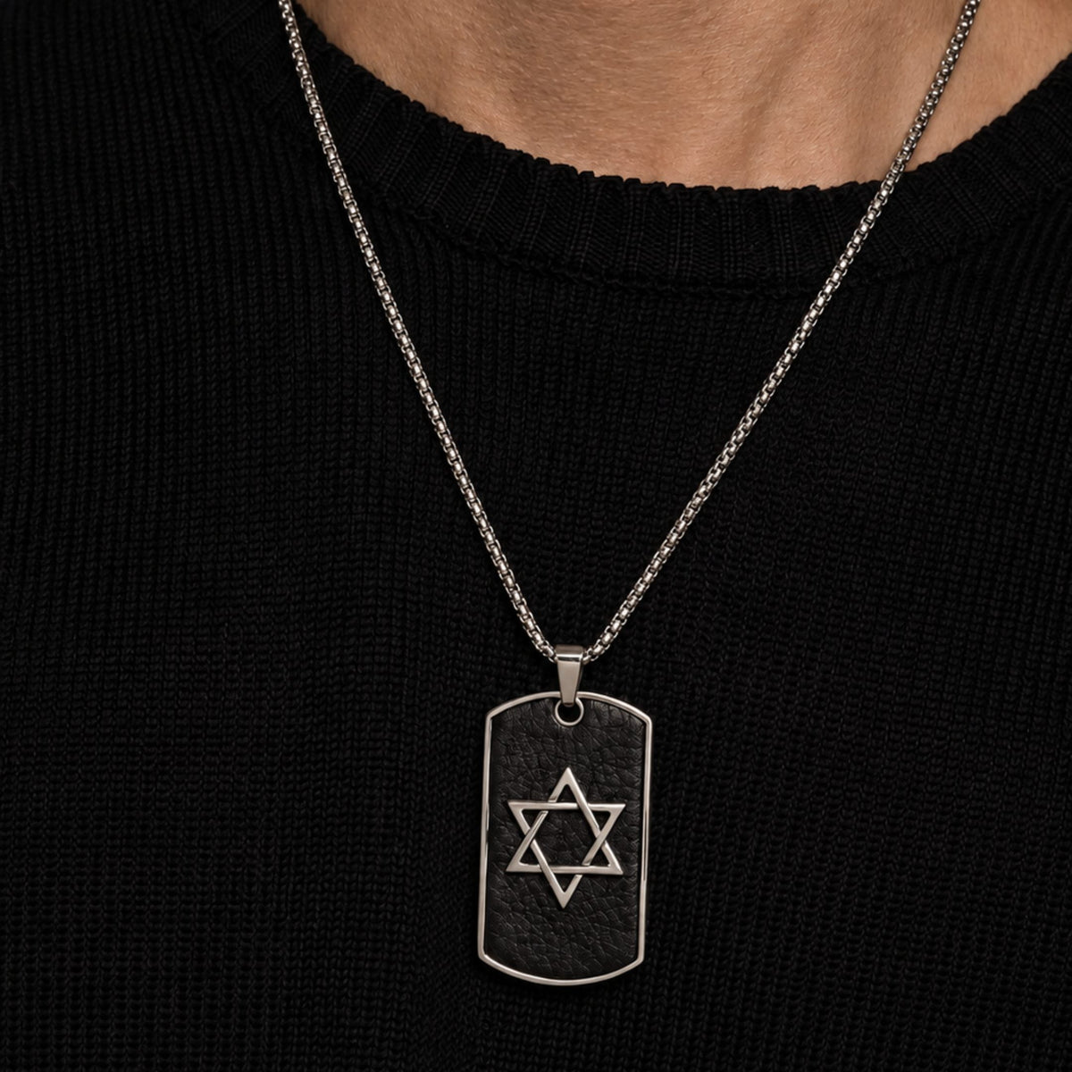 THE MEN THING SS Pendant/ Necklace STAR OF DAVID - 32mm Pure Titanium Steel Pendant with 27inch Round Box 4mm Chain for Men & Boys